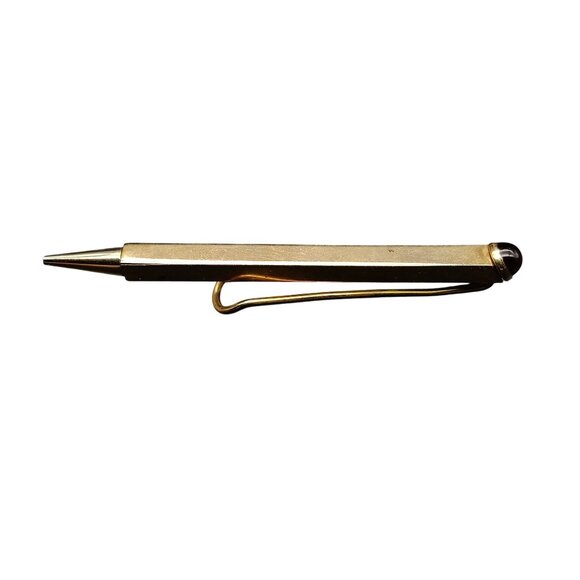 Anson Vintage Gold Hexagonal Mechanical Pencil w/ Red Stone Accent & Tie or Pock
